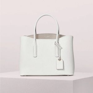 Kate Spade Large Margaux Leather Satchel Bag Optic White